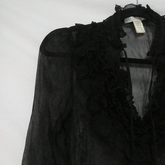 CHARLOTTE RUSSE | medium | Gothic Sheer Mesh Blouse | Ruffle V-Neck | Lace-Up - Picture 3 of 16